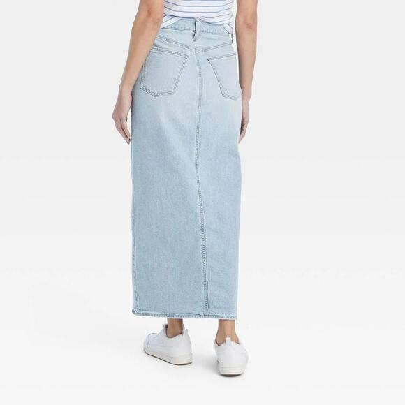NWT Universal Thread Denim Maxi Skirt sz 6 Light Wash 28" Waist Front Slit Jean - Picture 4 of 11